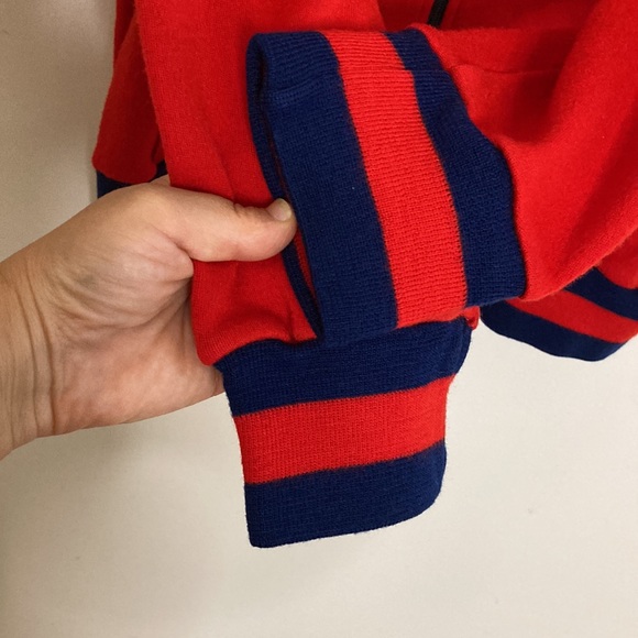 Vintage Sweater Mens XL Red Blue Full Zip Track Jacket 70s Soccer Coach Patches - Picture 8 of 14